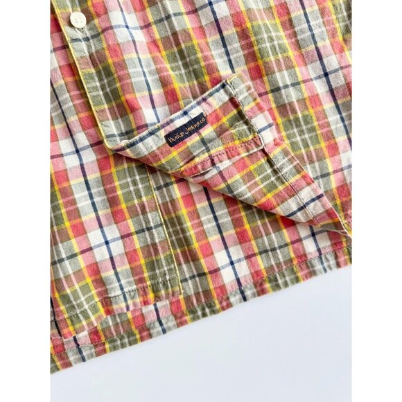 Men's NUDIE Brandon Madras Check Cotton Short Sleeve Button Down Shirt, Size XL - Picture 6 of 15